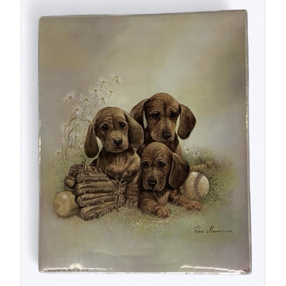 Vintage 1987 Ruane Manning Puppy Baseball Lithograph Donald Art Co Nursery 8x10